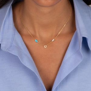 Turquoise Jewish Charms Necklace - Adina Eden's Jewels