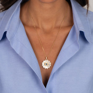 Mother of Pearl Evil Eye Pendant Necklace - Adina Eden's Jewels