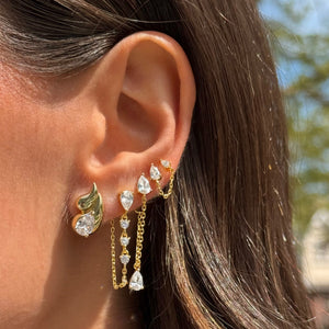 Multi CZ Stone Front Back Chain Stud Earring - Adina Eden's Jewels