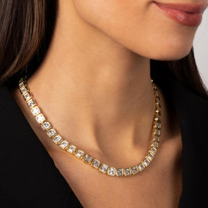 CZ Princess Cut Bezel Tennis Necklace - Adina Eden's Jewels