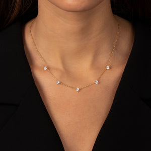 Scattered CZ Solitaire Three Prong Necklace - Adina Eden's Jewels