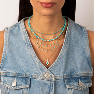 CZ X Turquoise Bezel Shaker Necklace - Adina Eden's Jewels
