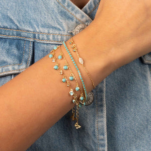 Evil Eye X Dangling Turquoise Bezel Bracelet - Adina Eden's Jewels