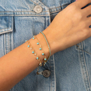 CZ X Turquoise Bezel Shaker Bracelet - Adina Eden's Jewels