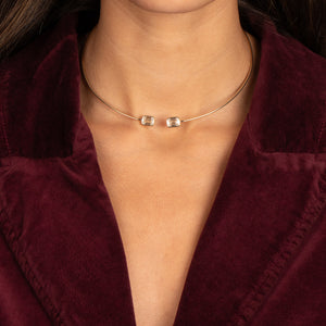 Lab Grown Diamond Double Bezel Emerald Collar Choker Necklace 14K - Adina Eden's Jewels