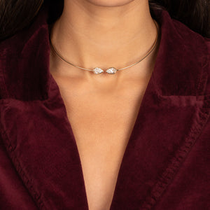 Lab Grown Diamond Double Bezel Pear Collar Choker Necklace 14K - Adina Eden's Jewels