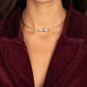 Lab Grown Diamond Double Bezel Marquise Collar Choker Necklace 14K - Adina Eden's Jewels
