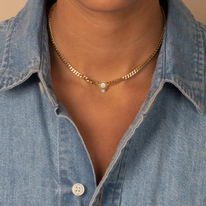  CZ X Opal Cuban Link Pendant Necklace - Adina Eden's Jewels