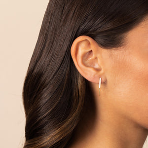  Solid Bar Front Back Chain Stud Earring 14K - Adina Eden's Jewels