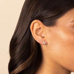  Diamond Round X Baguette Curved Bar Stud Earring 14K - Adina Eden's Jewels
