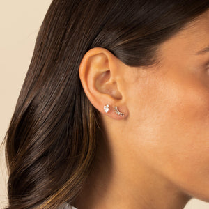  Diamond Multi Baguette Curved Bar Stud Earring 14K - Adina Eden's Jewels