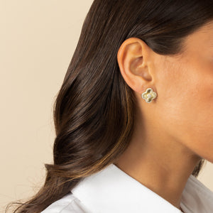  Pave CZ Ridged Four Leaf Clover Stud Earring - Adina Eden's Jewels