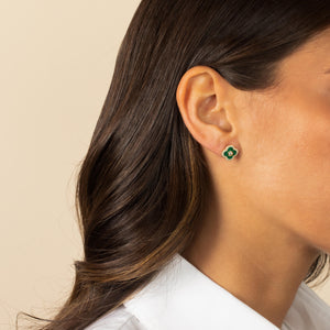 Pave Outlined Colored Stone Clover Stud Earring - Adina Eden's Jewels