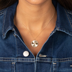  Diamond Bezel Ridged Disc Pendant Necklace 14K - Adina Eden's Jewels