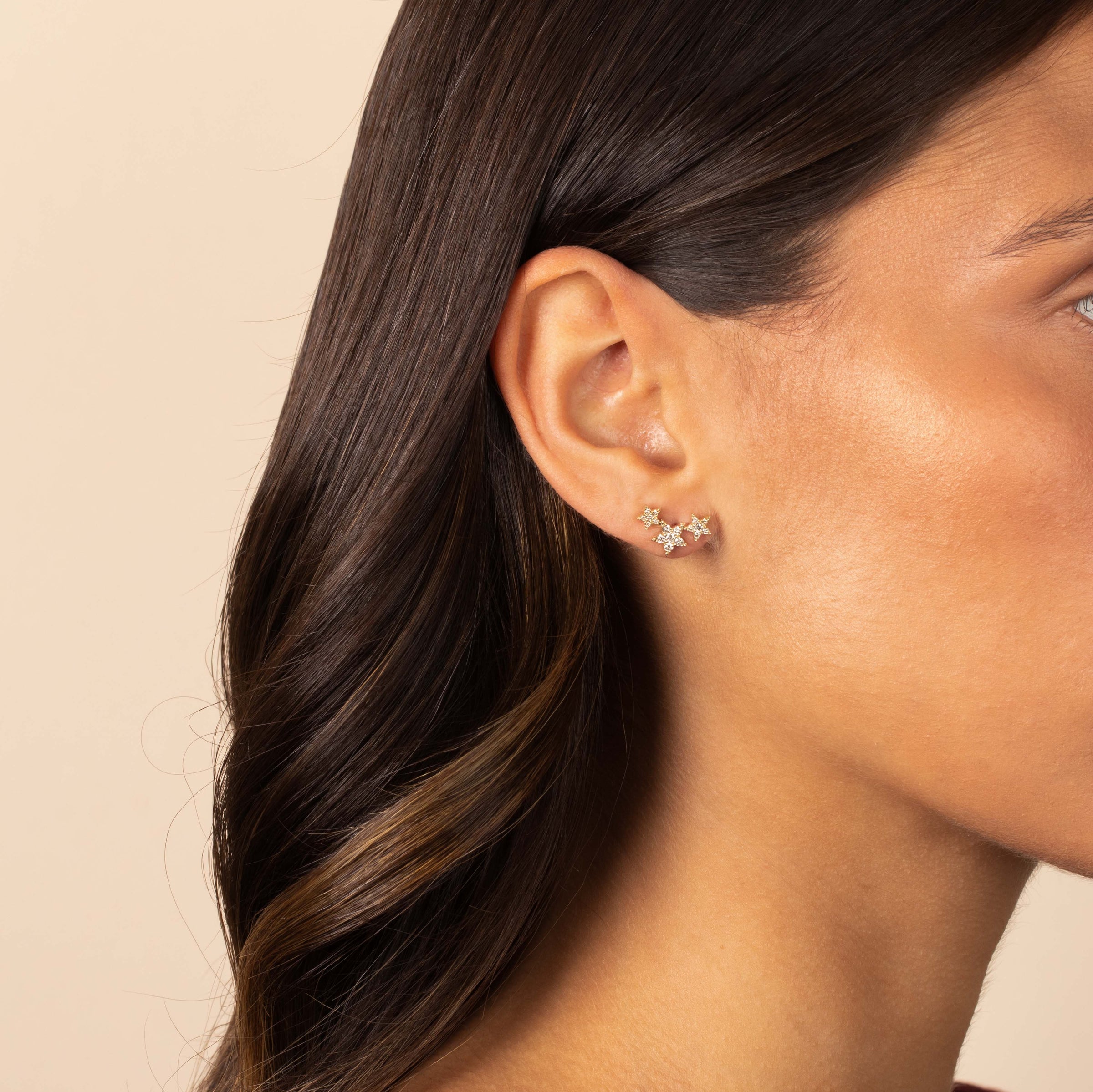 Diamond Pave Triple Star Stud Earring 14K - Adina Eden's Jewels