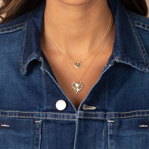  Diamond Scattered Ridged Heart Pendant Necklace 14K - Adina Eden's Jewels