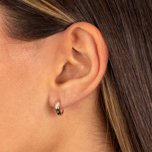  Diamond Pave Dome Mini Hoop Earring 14K - Adina Eden's Jewels