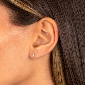  Mini Pavé Diamond Cross Stud Earring 14K - Adina Eden's Jewels