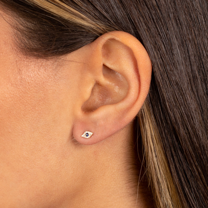  Itty Bitty Pave Evil Eye Diamond Stud Earring 14K - Adina Eden's Jewels