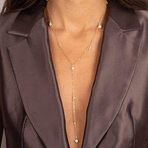 Pearl & Ball Drop Lariat Necklace - Adina Eden's Jewels
