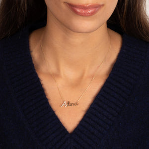 Diamond Accented Script Nameplate Necklace 14K - Adina Eden's Jewels