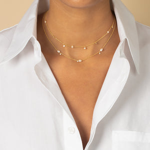  Dainty Pearl X CZ Necklace - Adina Eden's Jewels