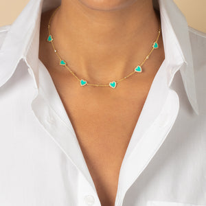  Pave Outlined Colored Stone Multi Heart Necklace - Adina Eden's Jewels