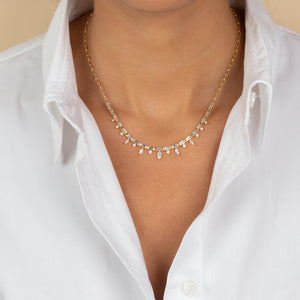  CZ Baguette X Marquise Spike Half Tennis Necklace - Adina Eden's Jewels