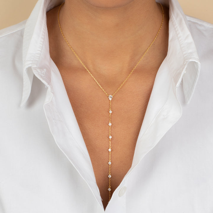 CZ Teardrop Drop Lariat Necklace
