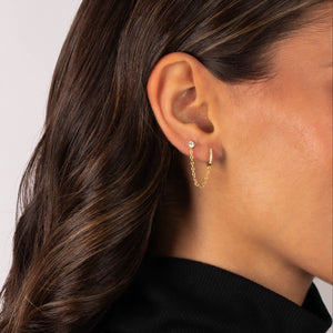 CZ Solitarie Stud X Huggie Chain Earring - Adina Eden's Jewels