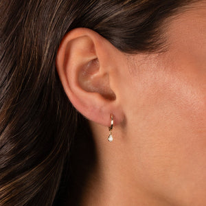 Diamond Pear Bezel Dangling Huggie Earring 14K - Adina Eden's Jewels