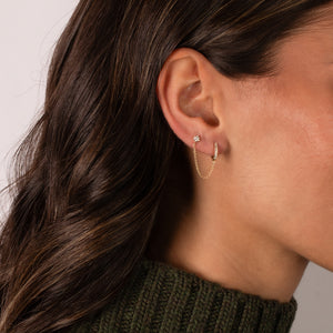 Diamond Solitaire Chain X Huggie Earring 14K - Adina Eden's Jewels