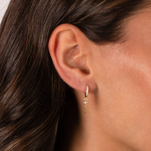 Diamond Pave Dangling Bezel & Chain Huggie Earring 14K - Adina Eden's Jewels