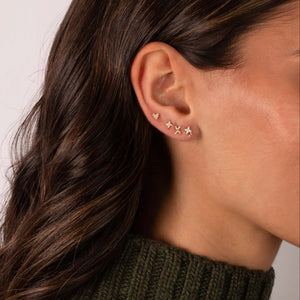 Diamond Set Mini Heart Stud Earring 14K - Adina Eden's Jewels