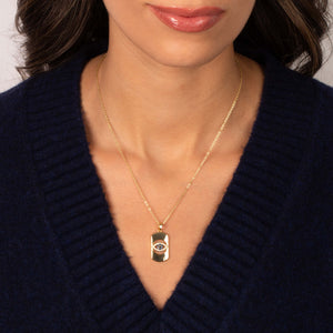 Colored Pave Evil Eye Cutout Dog Tag Necklace - Adina Eden's Jewels