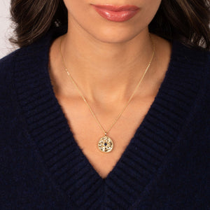Blue CZ Textured Coin Necklace - Adina Eden's Jewels