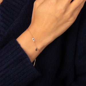 Diamond Pave X Sapphire Blue Evil Eye Charm Bracelet 14K - Adina Eden's Jewels