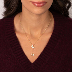 Pave Double Butterfly Drop Pendant Necklace - Adina Eden's Jewels