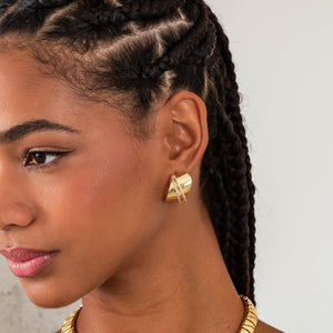  Pave Double Strand Fluid Gold Stud Earring - Adina Eden's Jewels