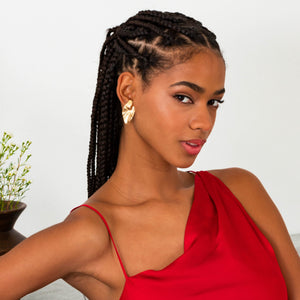  Solid Curved Fluid Gold On The Ear Stud Earring - Adina Eden's Jewels