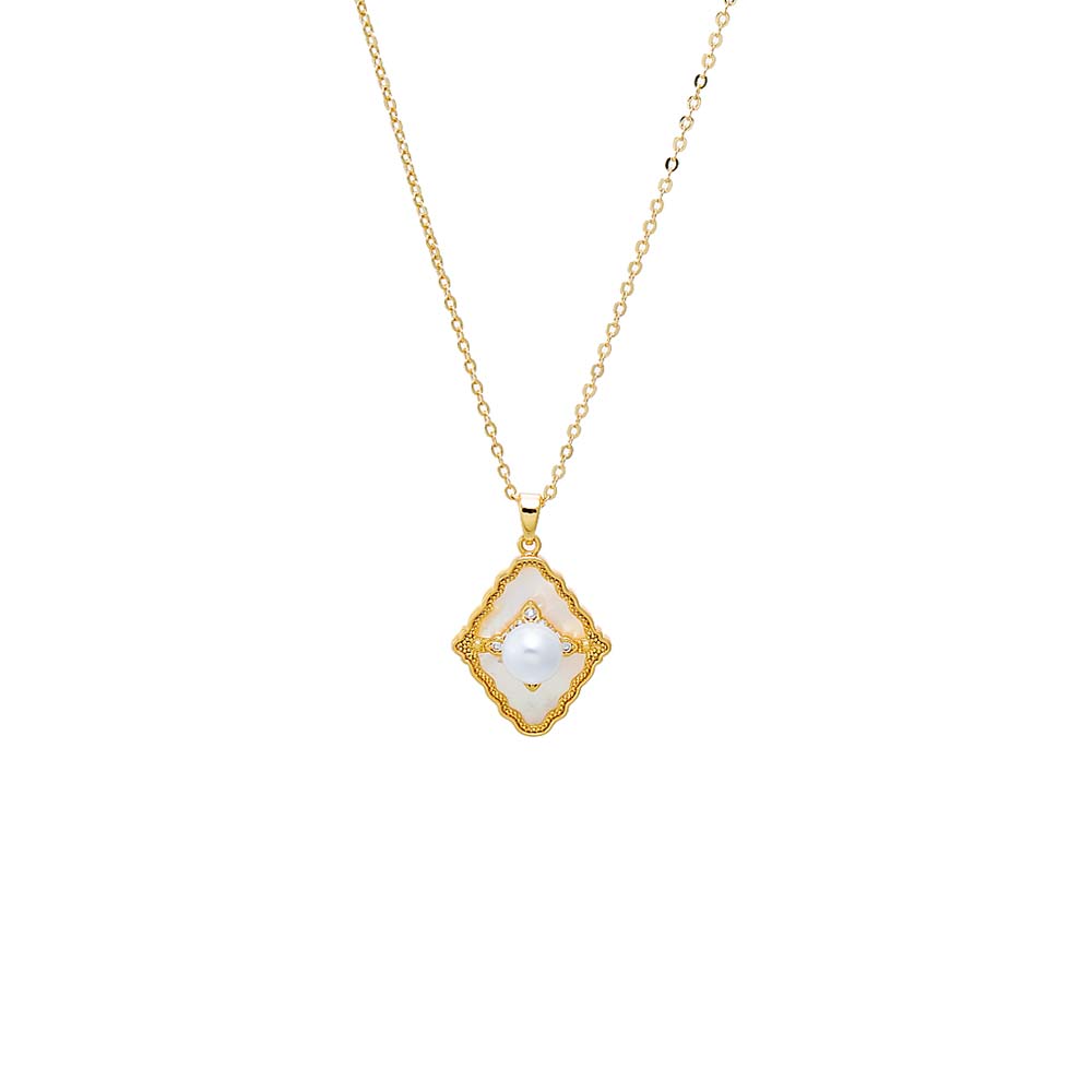 Mother of Pearl Mother of Pearl Geometric Frame Pendant Necklace - Adina Eden's Jewels