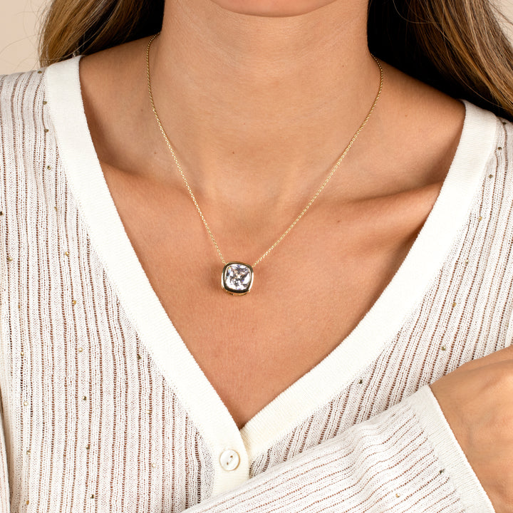  CZ Cushion Bezel Shape Pendant Necklace - Adina Eden's Jewels