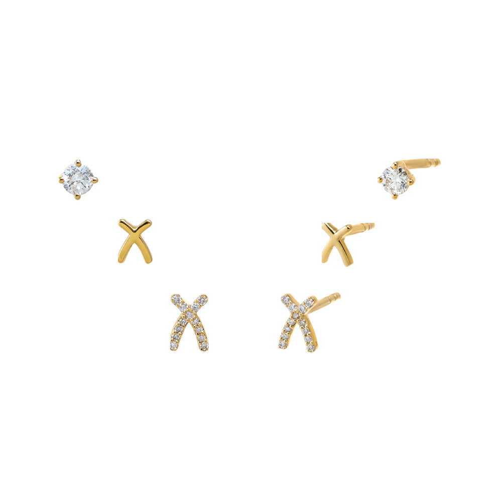 14K Gold Diamond XOXO Stud Earring Combo Set 14K - Adina Eden's Jewels