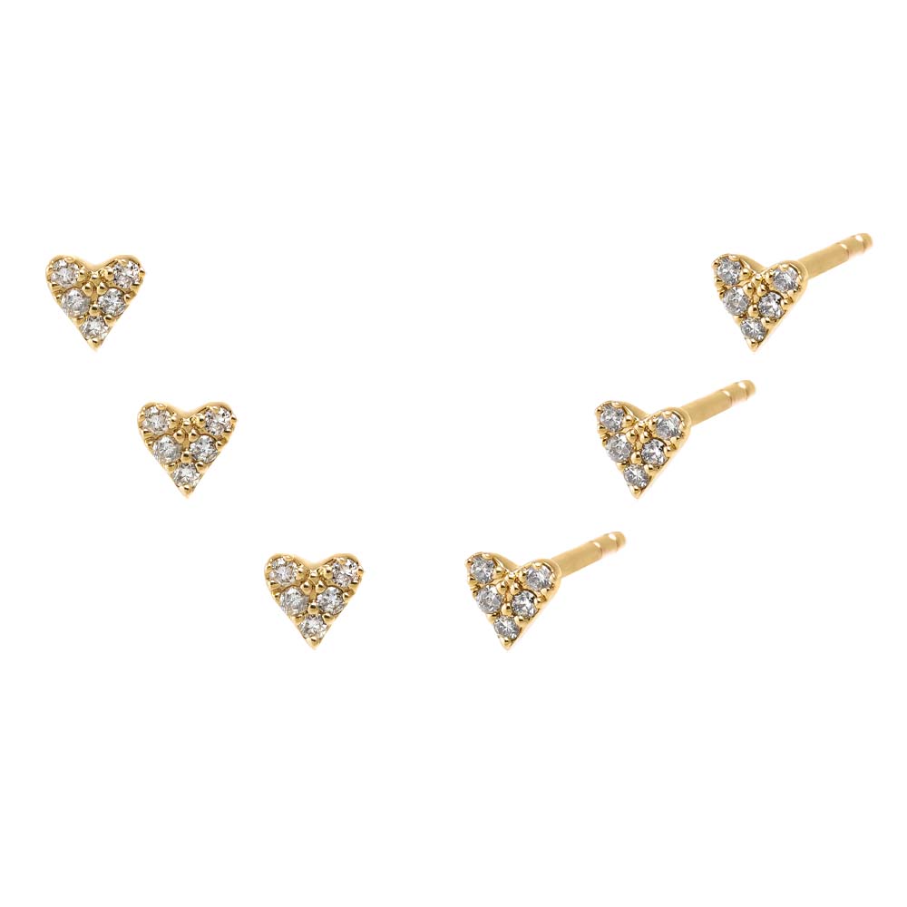 14K Gold Diamond Pave Mini Heart Stud Earring Combo Set 14K - Adina Eden's Jewels