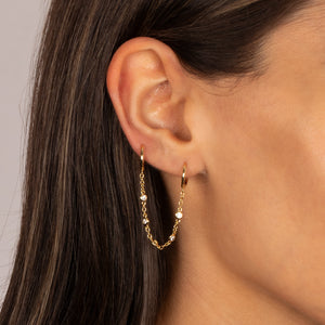 Bezel Chain Double Huggie Earring - Adina Eden's Jewels