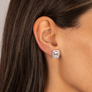 CZ Rectangular Halo Stud Earring - Adina Eden's Jewels