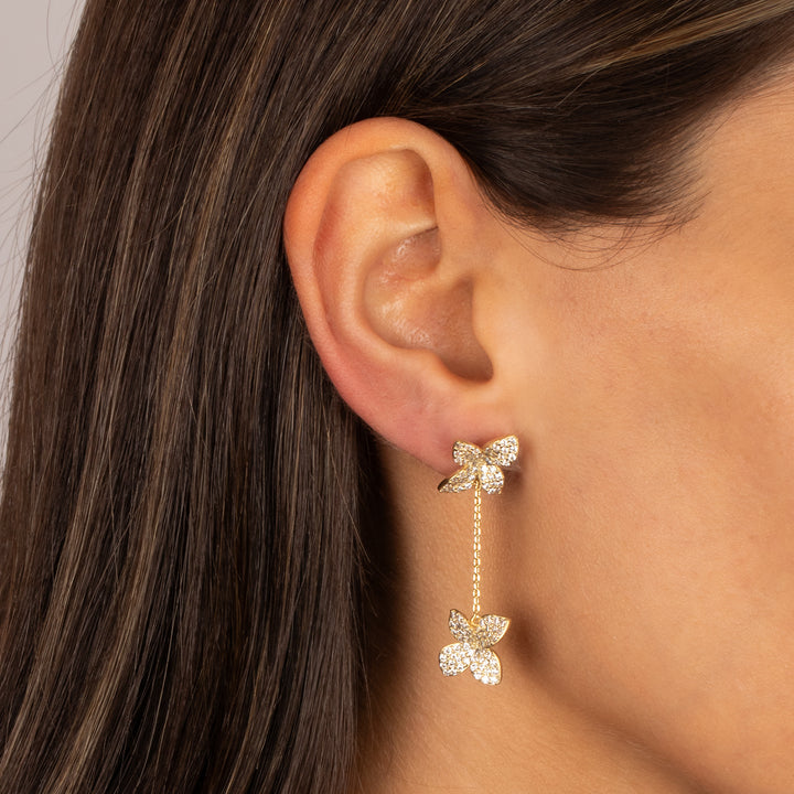 CZ Dangling Chain Flower Earring – Adina Eden