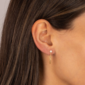 CZ Flower Cluster Front Back Chain Stud Earring - Adina Eden's Jewels