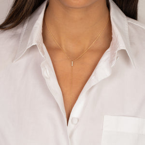 Triple Diamond Bezel Lariat Necklace 14K