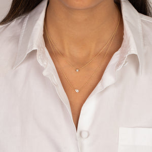 Lab Grown Diamond Double Layer Pear & Bezel Necklace 14K